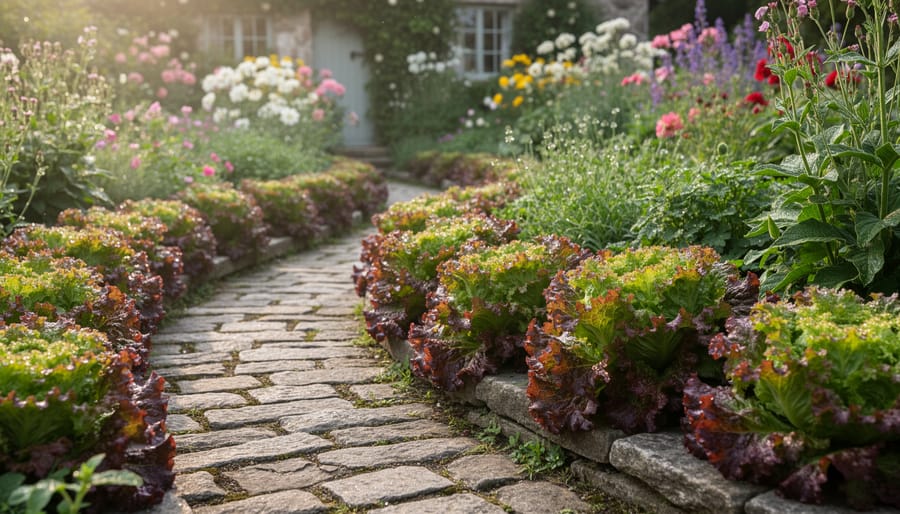 Loose-leaf lettuce with frilly burgundy-red leaves forming an edible border